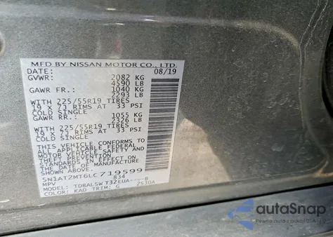 2020 Nissan Rogue S z USA, uszkodzony, nr VIN 5N1AT2MT6LC719599